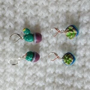 Cactus Succulent Crochet Knitting Stitch Markers Progress Keepers Leverback Set
